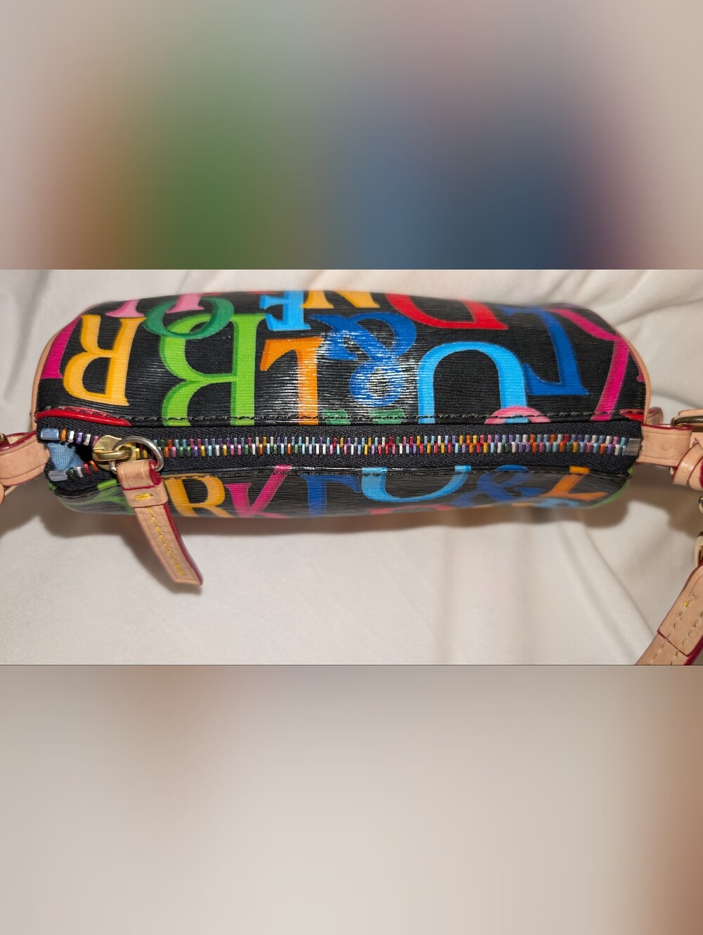 Dooney & Bourke Retro Grafica Mini Barrel Bag Rainbow Zipper Black Multi EUC - Picture 3 of 16